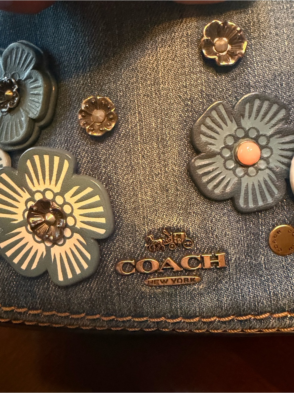 Coach Tea Rose Denim Floral Appliqué Crossbody Bag - Picture 3 of 14